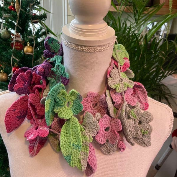Crochet rainbow pastel colors flowered neck wrap -shawl