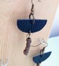 Black Crosshatch Leather Boho Dangle Drop Earrings - Image 4