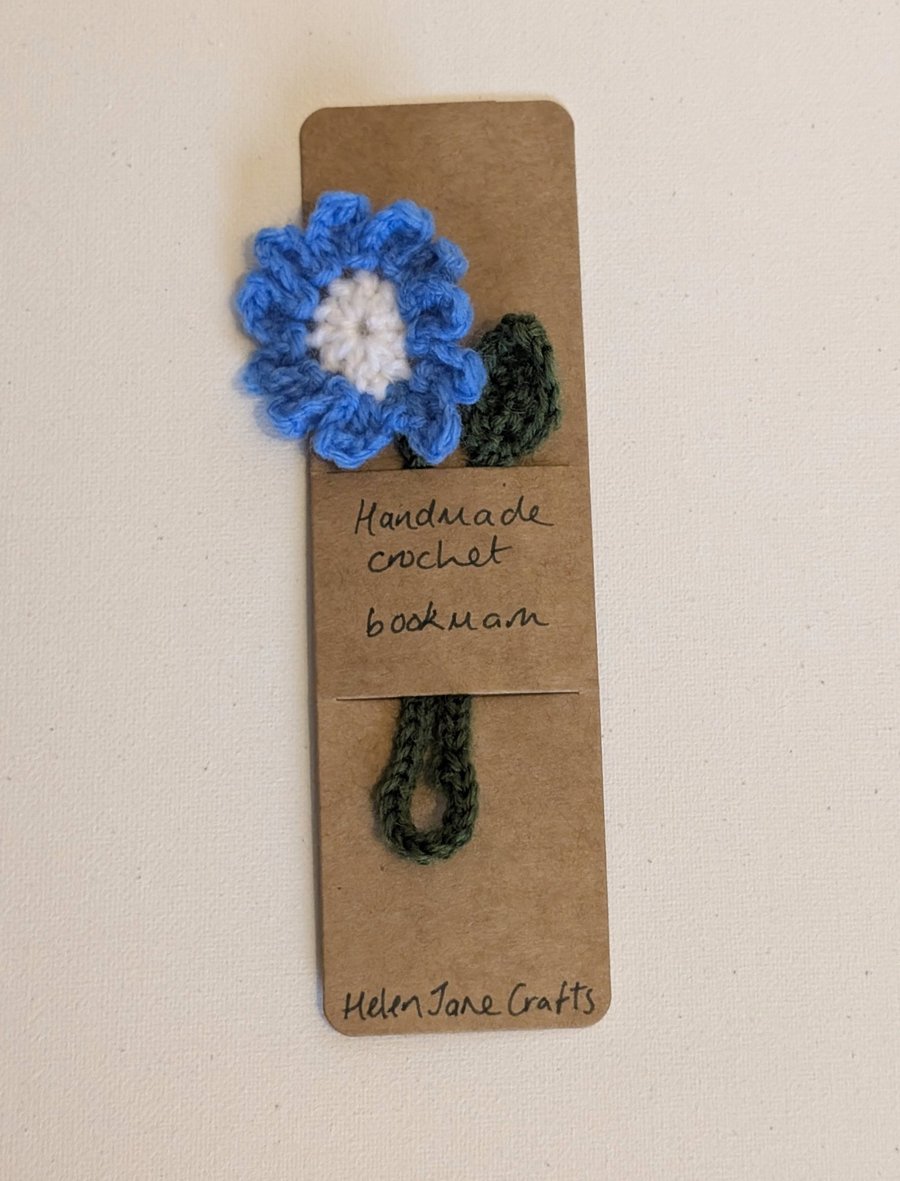 Handmade crochet flower bookmark - blue