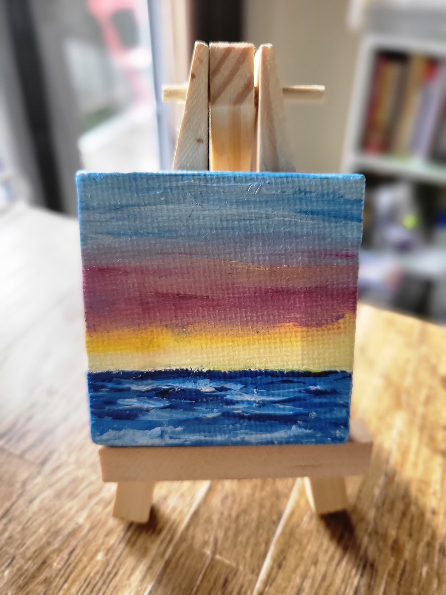 Original mini canvas seascape painting ocean sunset