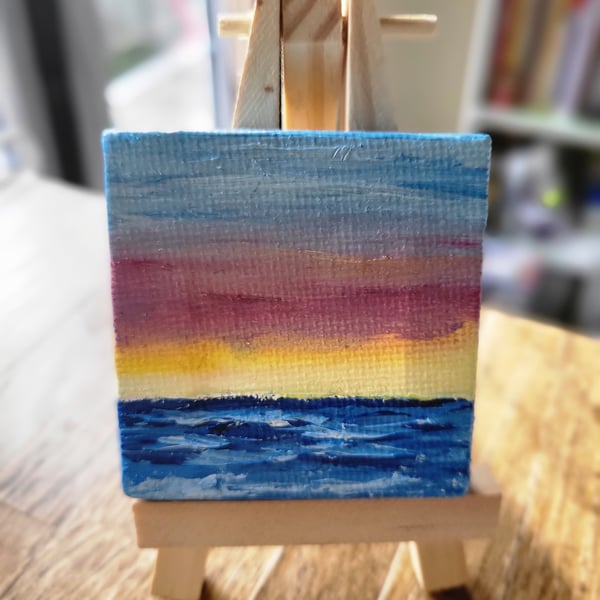 Original mini canvas seascape painting ocean sunset