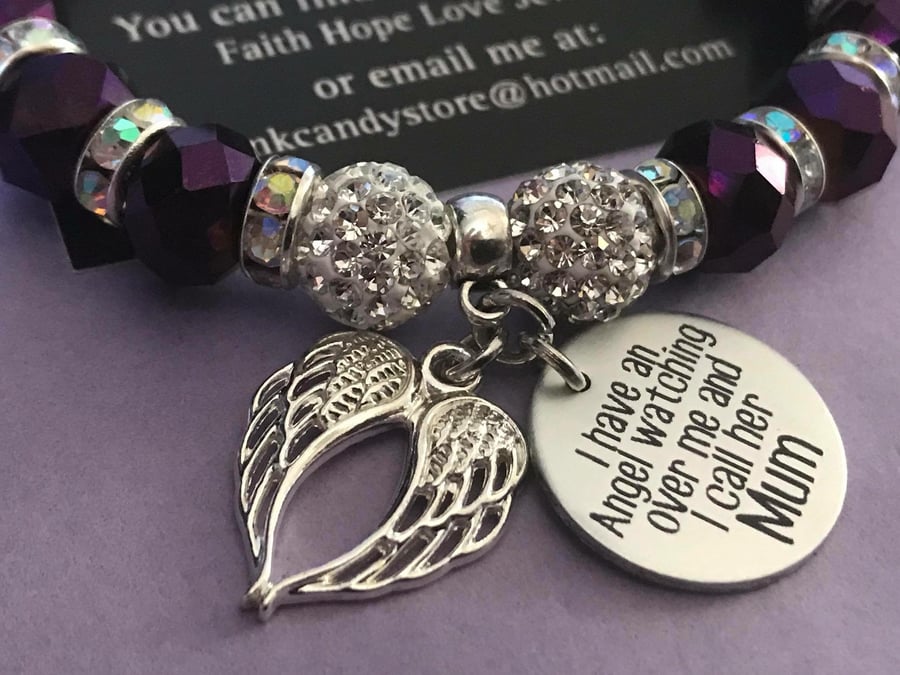 Purple Sparkly Shamballa Mum Memorial Angel Bracelet Keepsake
