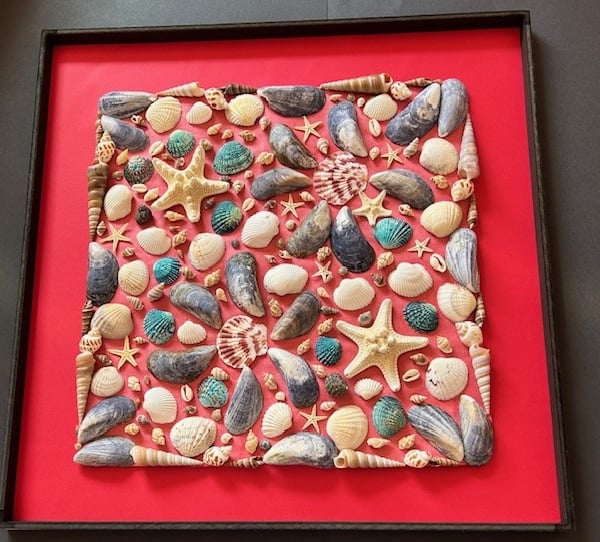 Large Red Square Shaped Seashells Picture Frame