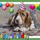 Happy Birthday Basset Hound Puppy Card A5