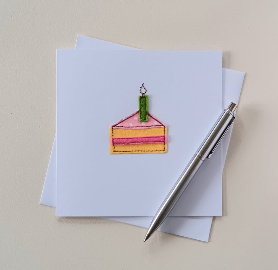 Birthday Cake Slice Embroidered Card