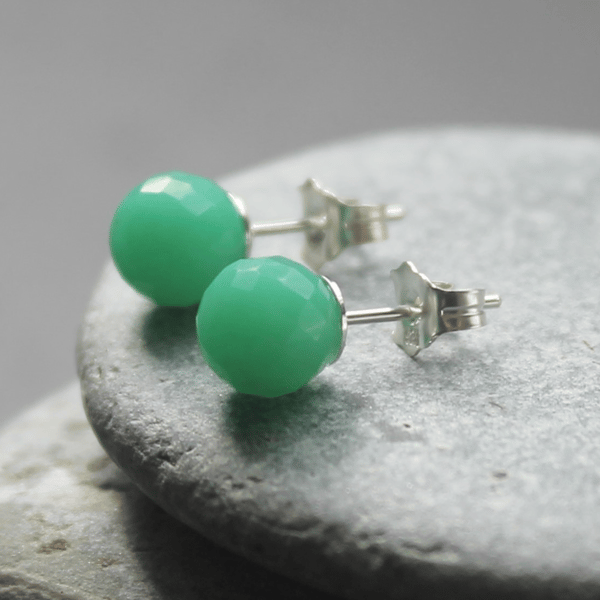 Chrysoprase & Sterling Silver Stud Earrings
