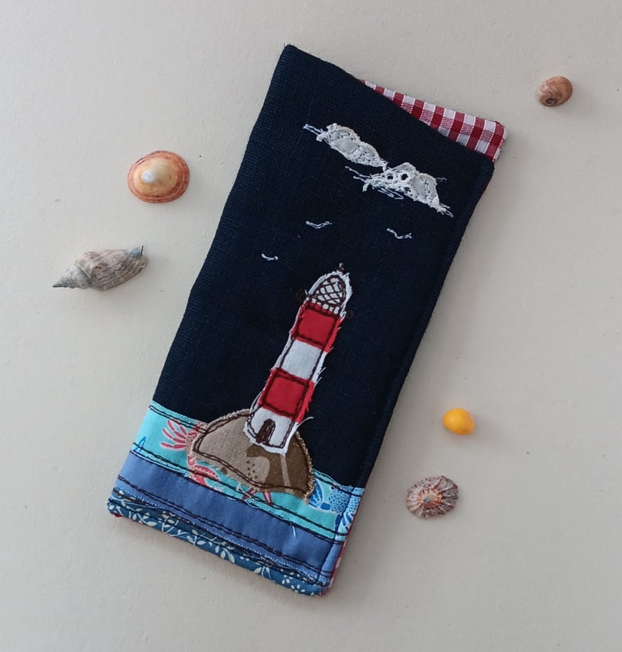 Glasses Case with Embroidered Lighthouse 