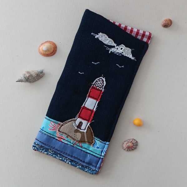 Glasses Case with Embroidered Lighthouse 