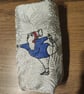 Tissue Holder silver with embroidered comical yoga  lady wearing blue  leotard