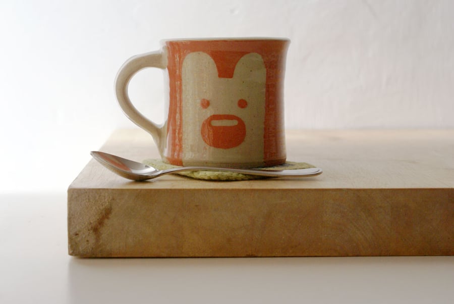 One mini pink bear mug - kawaii stoneware pottery glazed in simply clay