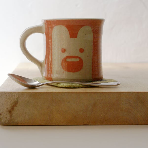 One mini pink bear mug - kawaii stoneware pottery glazed in simply clay