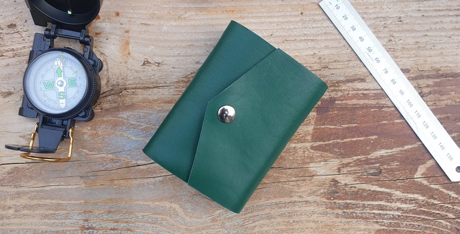 Handmade Leather Journal - Small Size 4 x 3 - Hand-Stitched - Green