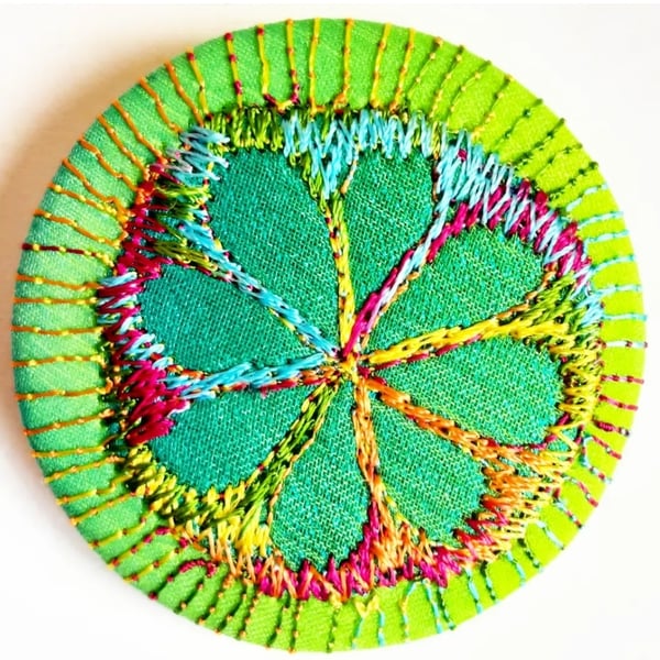 Badge 45mm Multicoloured Flower Textile Badge 