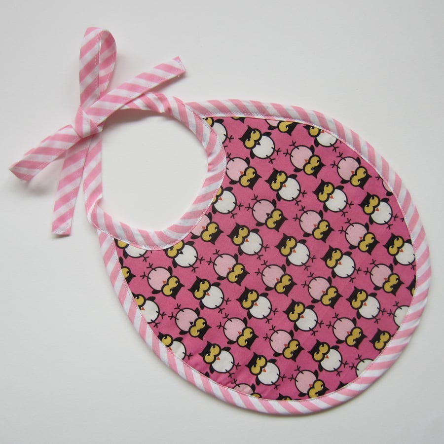 SALE Pink Owls Babies Bib. First Size.
