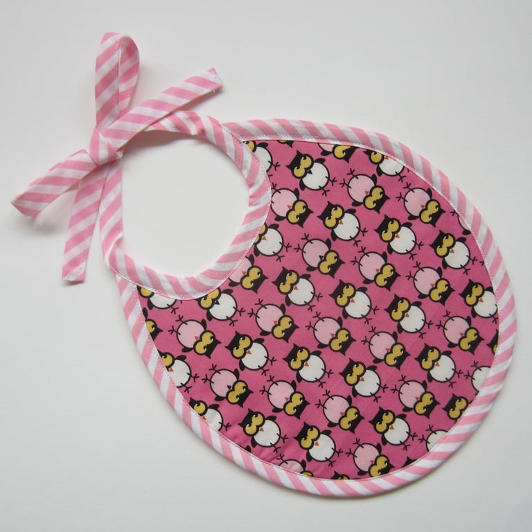 SALE Pink Owls Babies Bib. First Size.