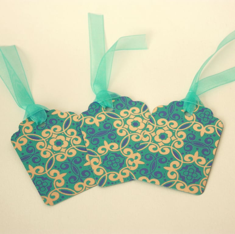 Pack of 3 turquoise and gold gift tags