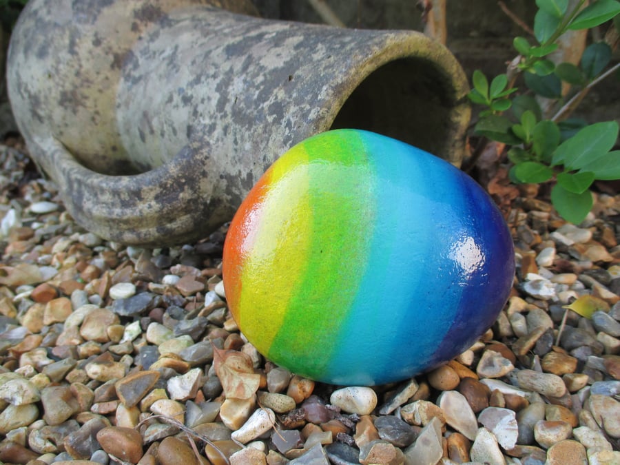Painted Rock Memorial Stone Bunny Rabbit Pet Rainbow Stone Pet Cat Dog 006