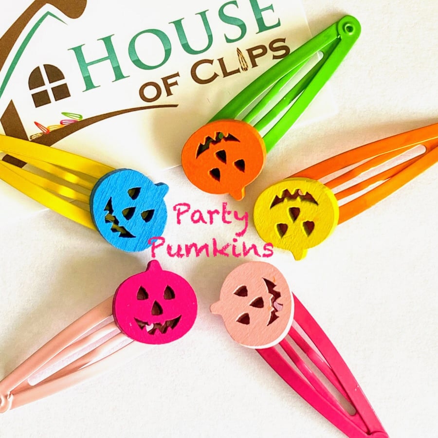 X2 Party Pumpkin Hair Clips - Jack O Lantern Hair Clips - Halloween Barrettes - 