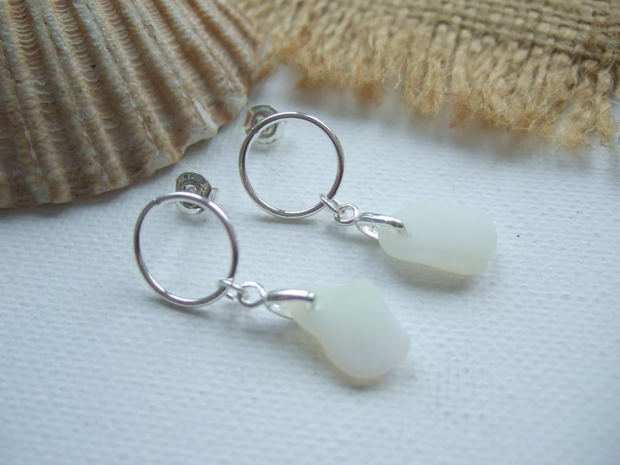 Davenport Sea Glass, Earrings with Blue White Beach Glass, Santa Cruz  California