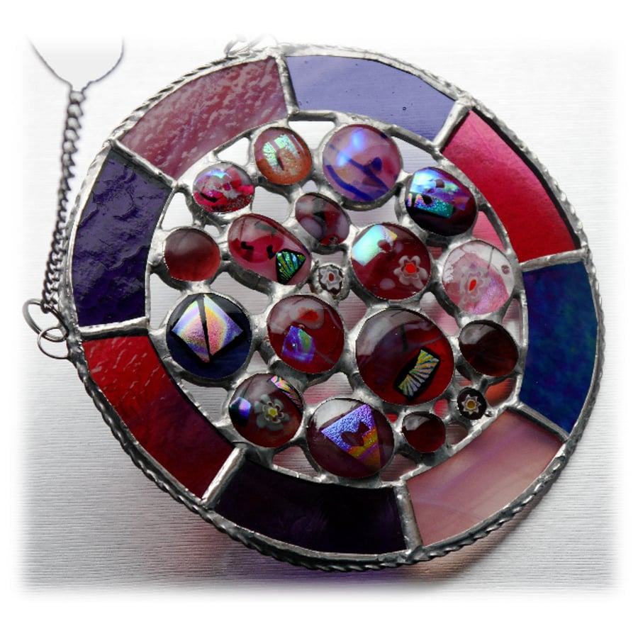 Summer Berry Pie Suncatcher Stained Glass Abstract Handmade fused 