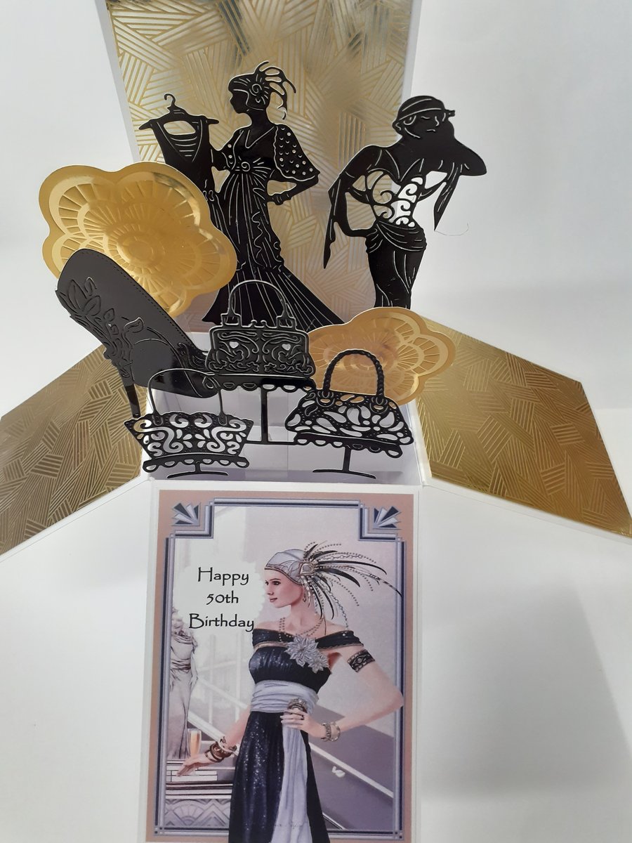 Ladies 50th art deco Birthday Card