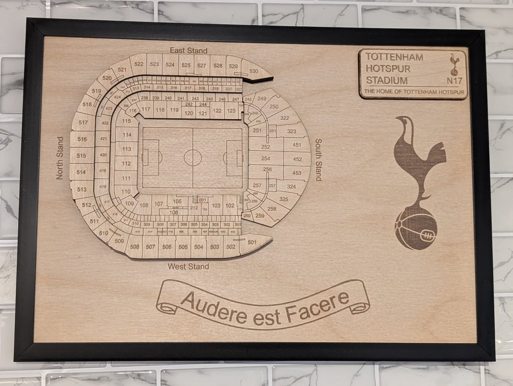 Tottenham Hotspur stadium plaque wall art laser engraved wood seating plan