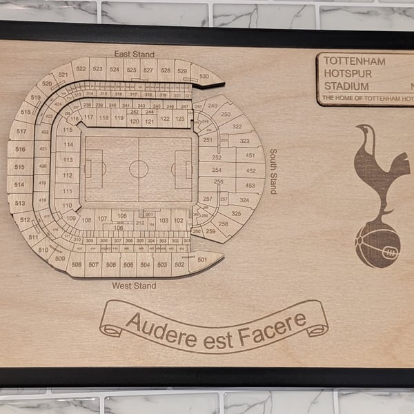 Tottenham Hotspur stadium plaque wall art laser engraved wood seating plan