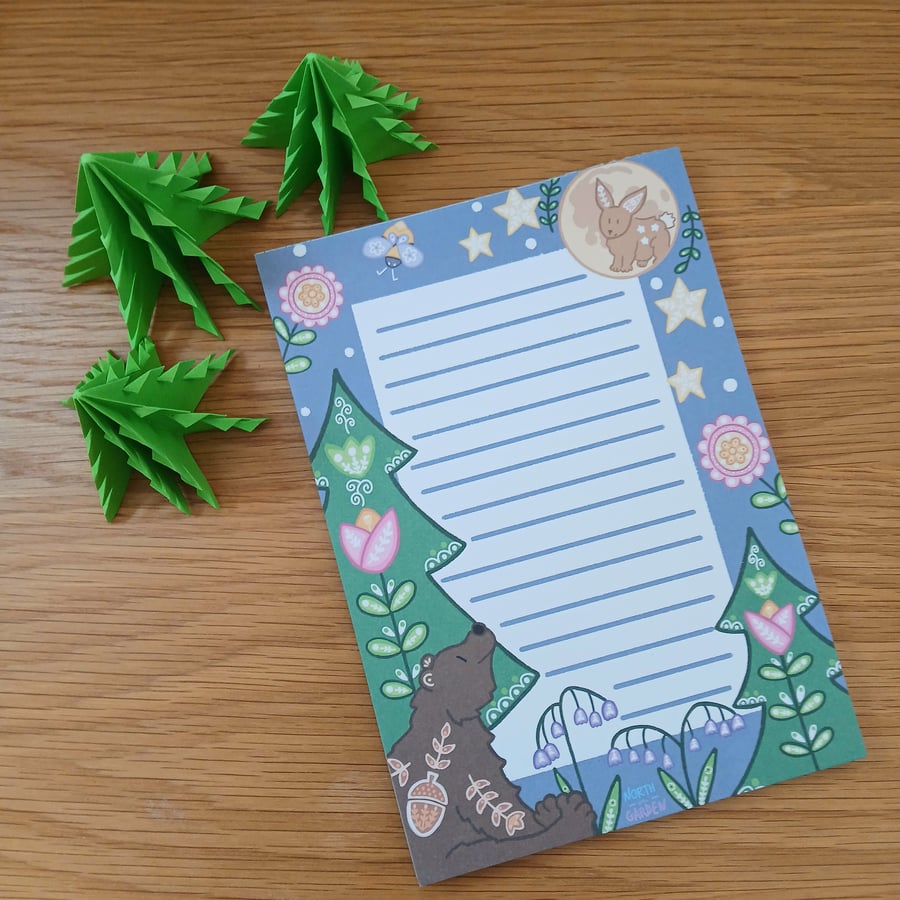 Bear and Rabbit A5 Notepad! Lined Scandi Tear-off Pad for To-Do Lists, Planning