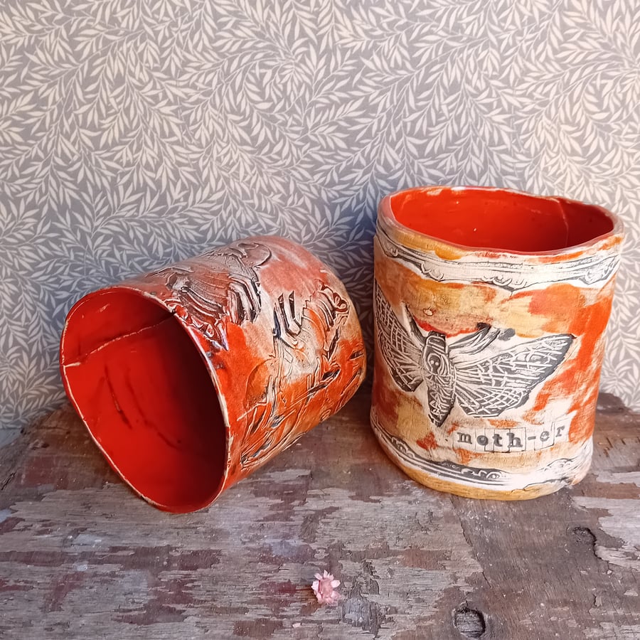 Rustic house plant pot- moth-er orange