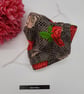 Face mask, medium,  3 layer,  adjustable elastic,  black and pink rose. - Image 4