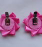 Bright Fuchsia Hot Pink Satin & Crystal Ribbon Ruffle Shoe Clips Wedding - Image 5