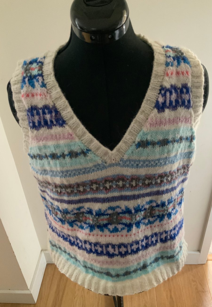 Hand Knitted Vintage Style Fair Isle Tank Top or Vest Top 