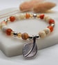 Agate and czech crystal silver leaf charm stretch bracelet - Image 2