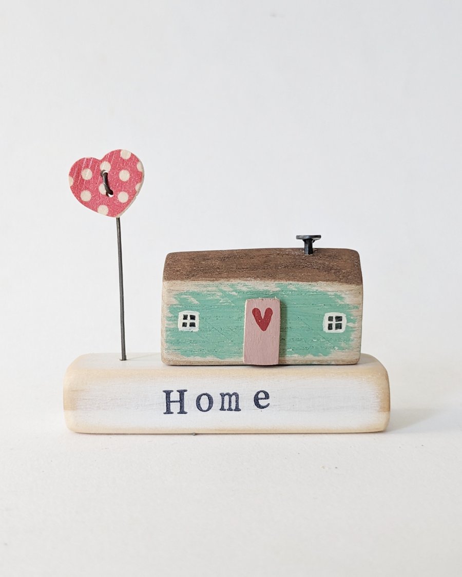 Little Wooden Painted House and Base in a Bag