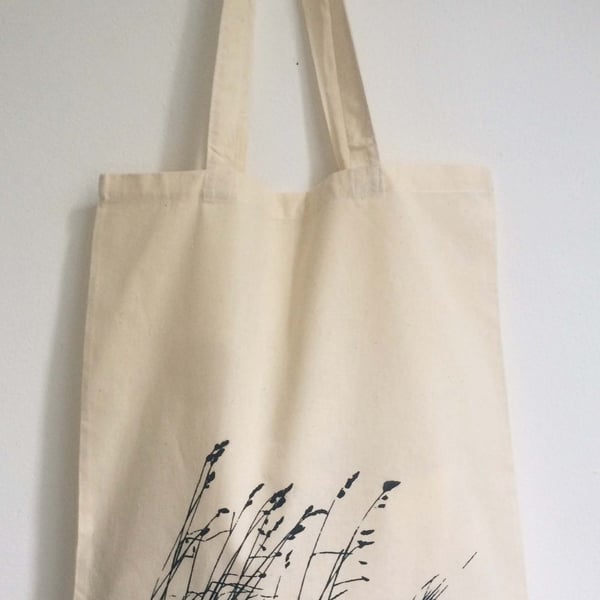 Wild Grasses natural cotton tote bag hand printed screen print 