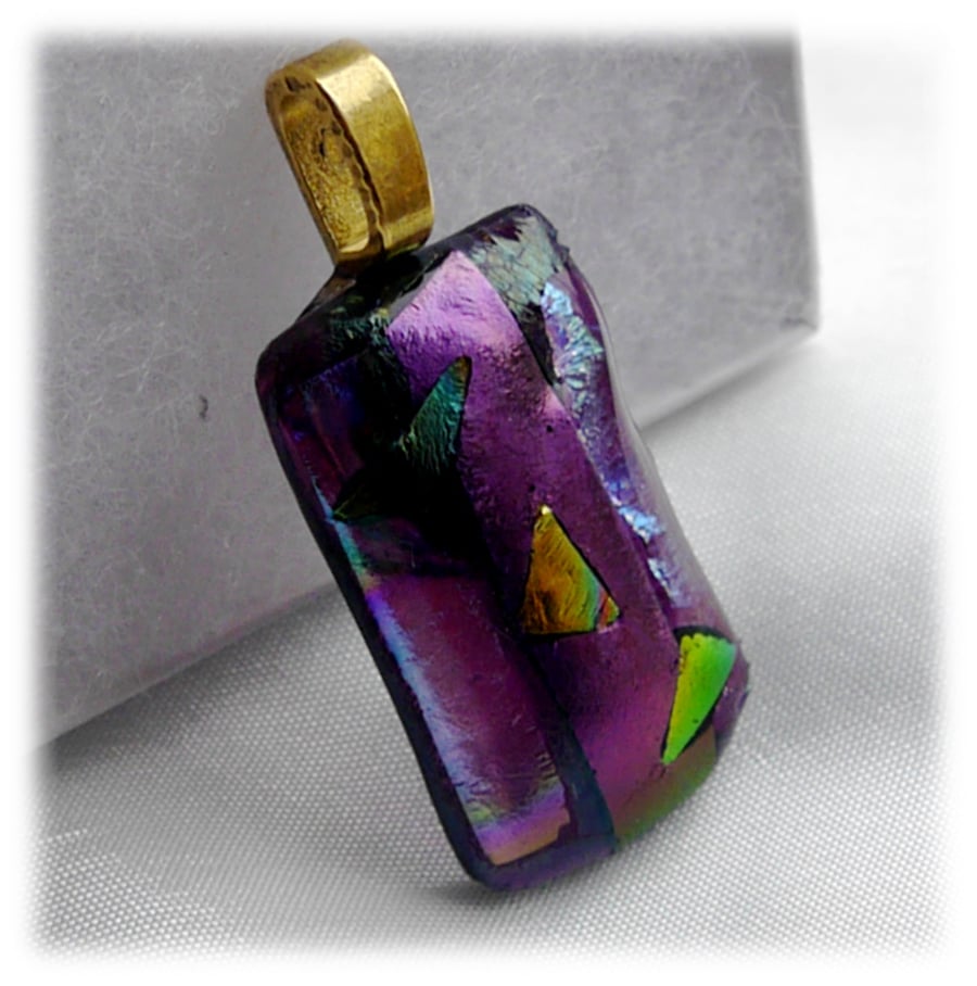 Dichroic Glass Pendant 029 Plum Shine Handmade with gold plated chain