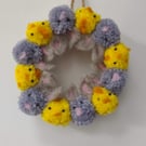Easter bunnies and chicks pom pom wreath