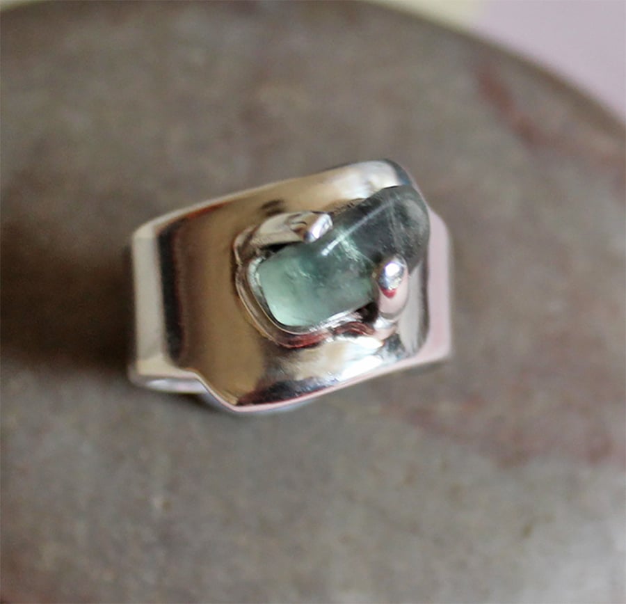 Silver Gemstone Ring - Designer Statement Aventurine Ring - Modern Classic Style