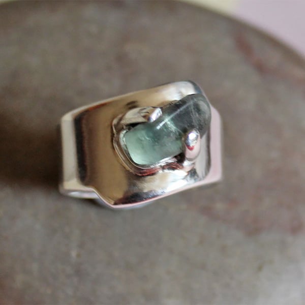Silver Gemstone Ring - Designer Statement Aventurine Ring - Modern Classic Style