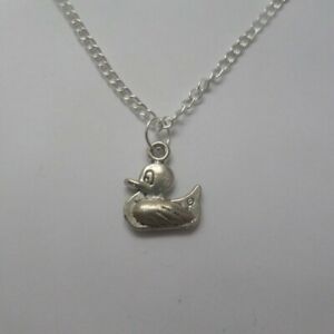 duck pendant necklace silver plated 18" curb chain