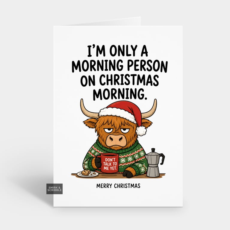 Funny Christmas Card - Grumpy Cow In Jumper