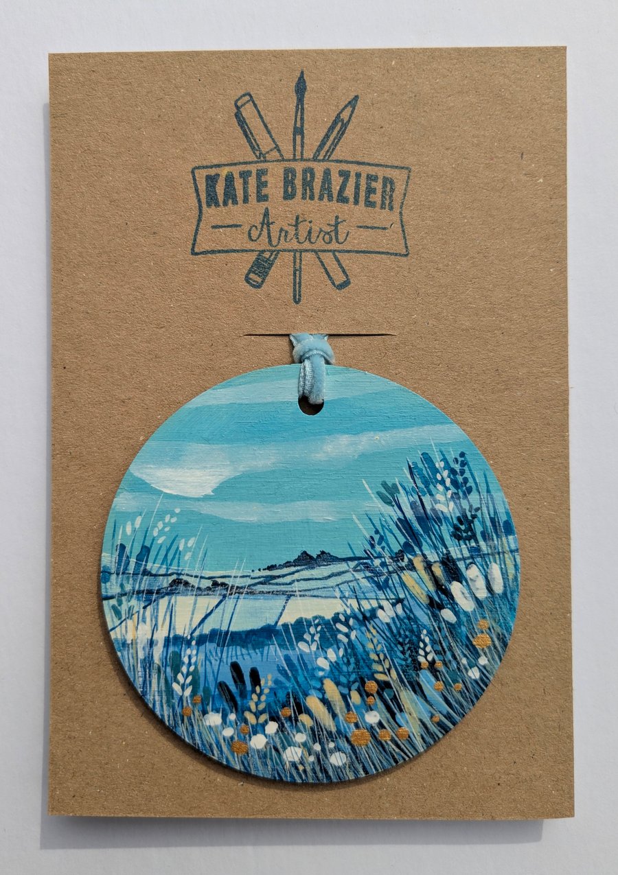 Unique Hand Painted Wooden Decorations. EVENING BLUE