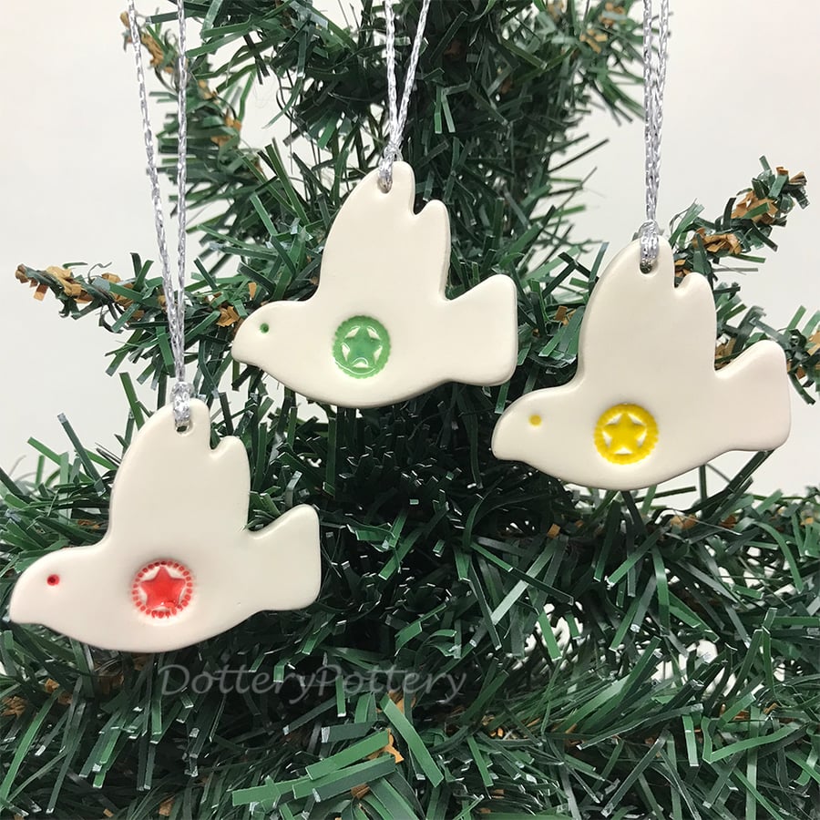 Set of three Teeny ceramic dove decorations