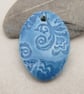 Large Cornflower Blue Brocade Ceramic Pendant - Image 3