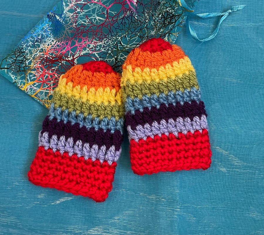Crocheted Rainbow Striped Baby Mittens Hand Warmers