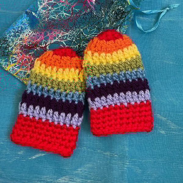 Crocheted Rainbow Striped Baby Mittens Hand Warmers