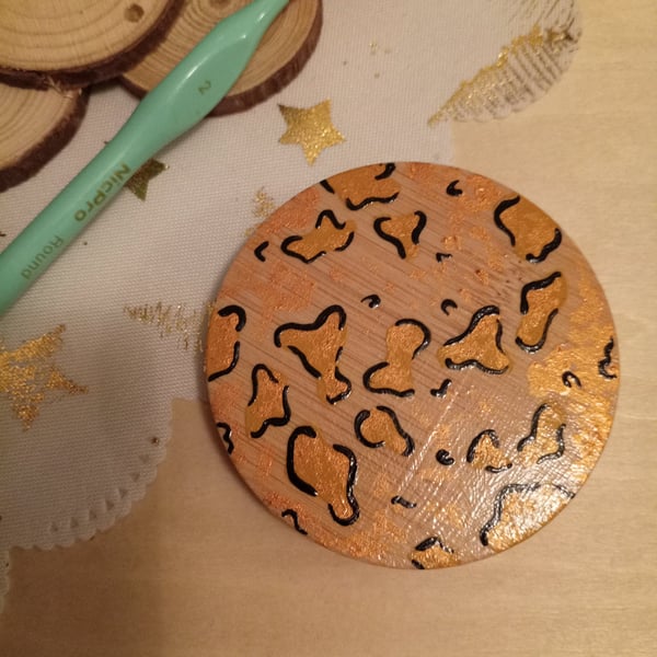 Wooden leopard print pocket mirror