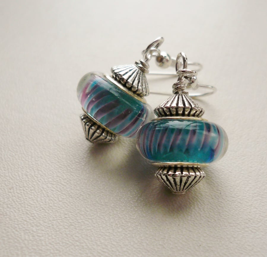 Turquoise and Purple Glass  Earrings   KCJ808