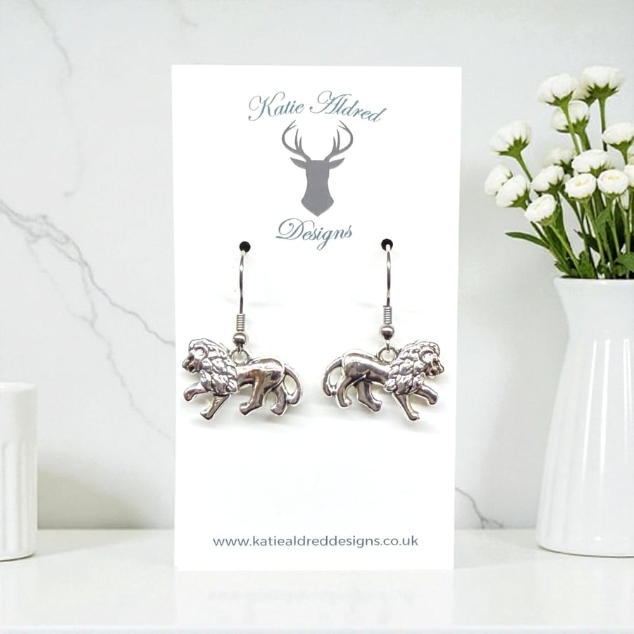 Image of Charm Earrings - Silver Lion
