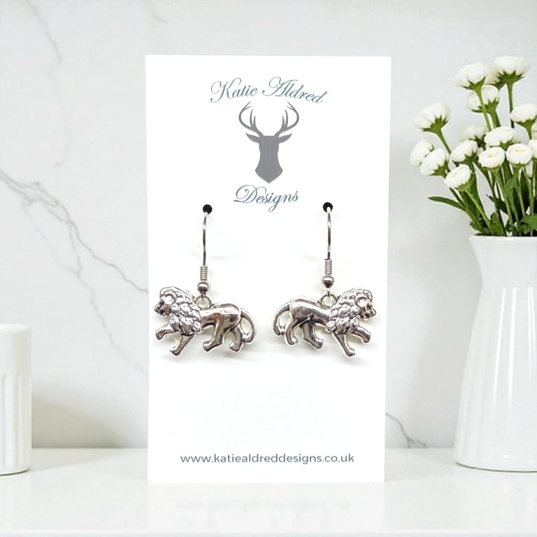 Charm Earrings - Silver Lion